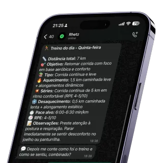 Interface do coaching Rhetz no WhatsApp